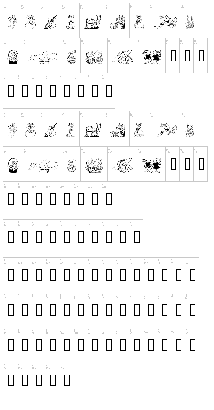 KR Easter Bunnies font map